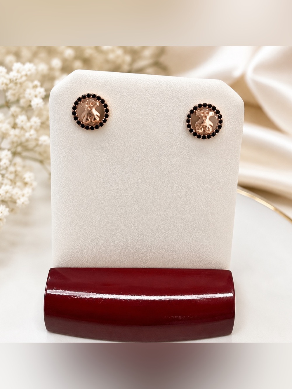 Elegant Rose Gold and Black Stud Earrings vermeil 925